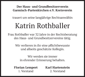 Traueranzeige von Katrin Rothballer von merkurtz
