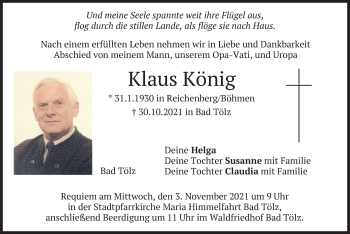 Traueranzeige von Klaus König von merkurtz