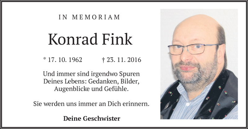  Traueranzeige für Konrad Fink vom 23.11.2021 aus merkurtz