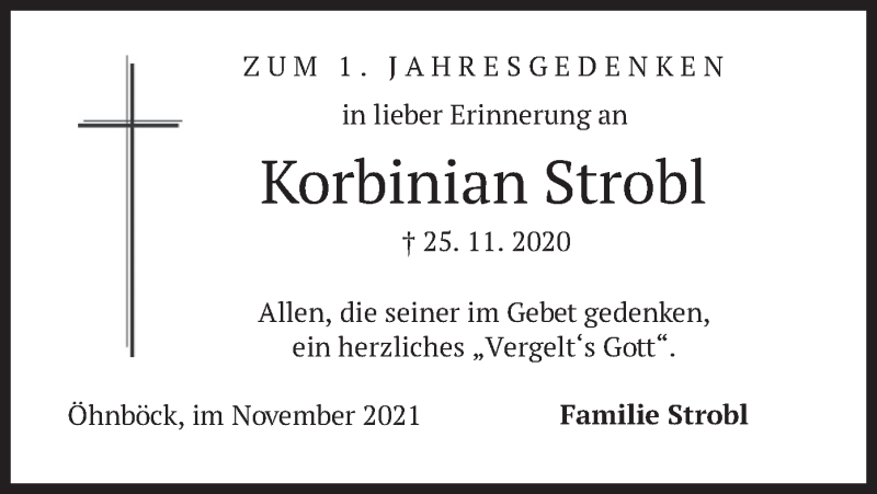  Traueranzeige für Korbinian Strobl vom 25.11.2021 aus merkurtz