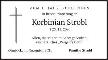 Traueranzeige von Korbinian Strobl von merkurtz