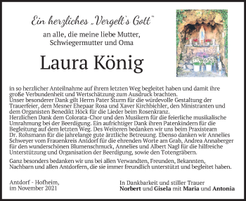 Traueranzeige von Laura König von merkurtz