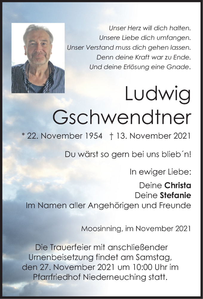  Traueranzeige für Ludwig Gschwendtner vom 20.11.2021 aus merkurtz