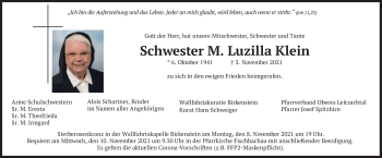 Traueranzeige von Luzilla Klein von merkurtz