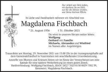 Traueranzeige von Magdalena Fischbach von merkurtz