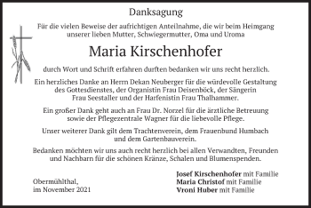 Traueranzeige von Maria Kirschenhofer von merkurtz