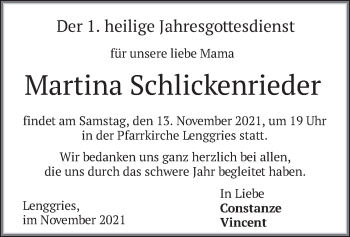 Traueranzeige von Martina Schlickenrieder von merkurtz