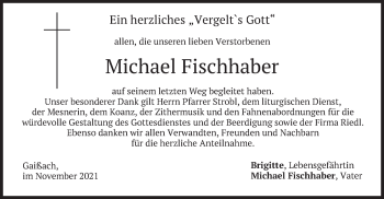 Traueranzeige von Michael Fischhaber von merkurtz