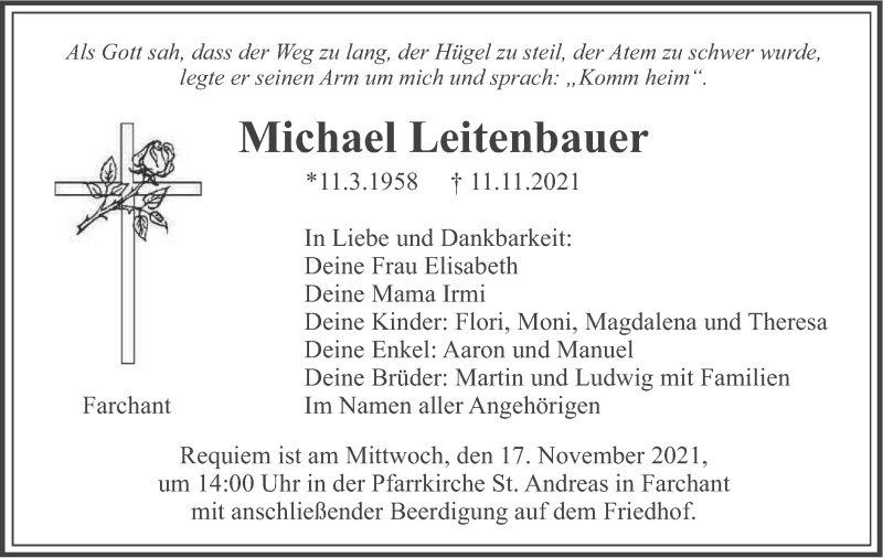  Traueranzeige für Michael Leitenbauer vom 15.11.2021 aus merkurtz