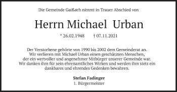 Traueranzeige von Michael Urban von merkurtz