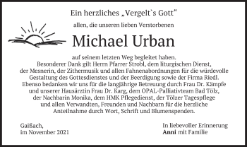 Traueranzeige von Michael Urban von merkurtz