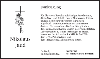 Traueranzeige von Nikolaus Jaud von merkurtz