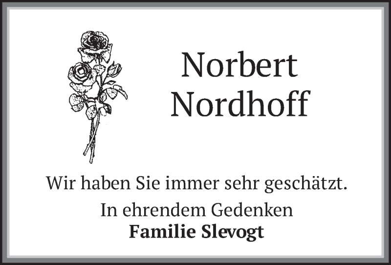 Traueranzeige für Norbert Nordhoff vom 06.11.2021 aus merkurtz