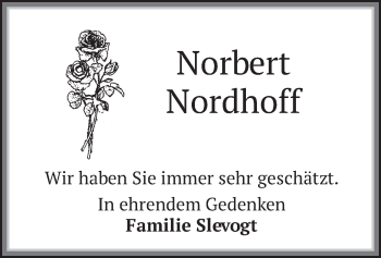 Traueranzeige von Norbert Nordhoff von merkurtz