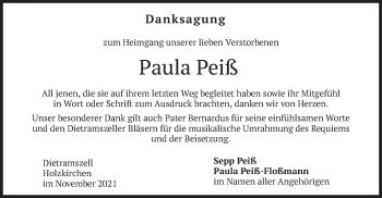 Traueranzeige von Paula Peiß von merkurtz
