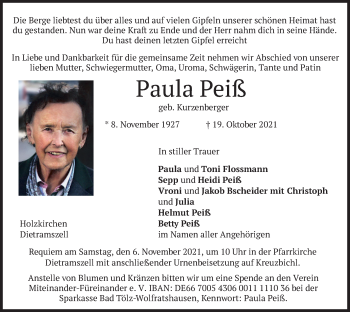 Traueranzeige von Paula Peiß von merkurtz