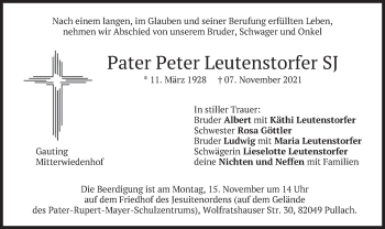 Traueranzeige von Peter Leutenstorfer von merkurtz