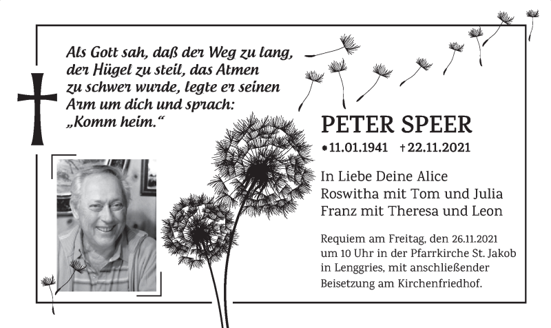  Traueranzeige für Peter Speer vom 24.11.2021 aus merkurtz