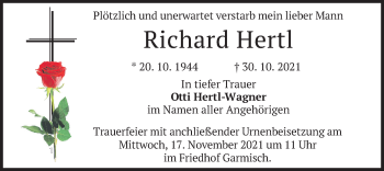 Traueranzeige von Richard Hertl von merkurtz