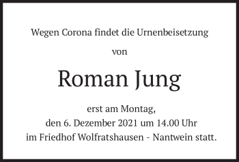 Traueranzeige von Roman Jung von merkurtz