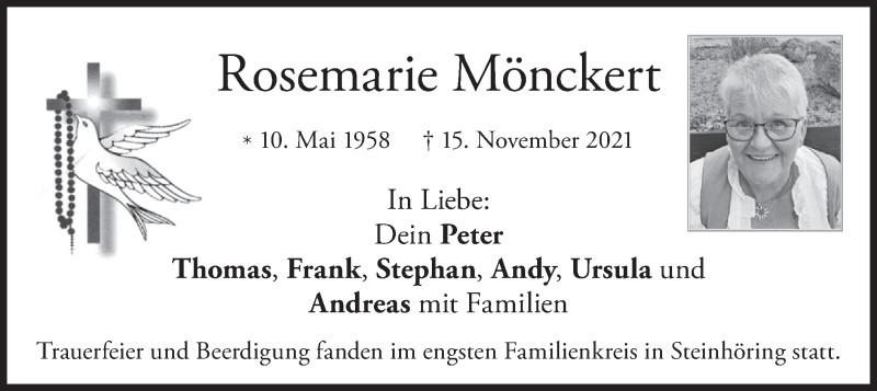  Traueranzeige für Rosemarie Mönckert vom 20.11.2021 aus merkurtz