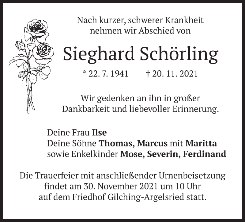  Traueranzeige für Sieghard Schörling vom 27.11.2021 aus merkurtz