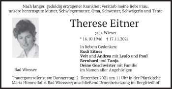 Traueranzeige von Therese Eitner von merkurtz