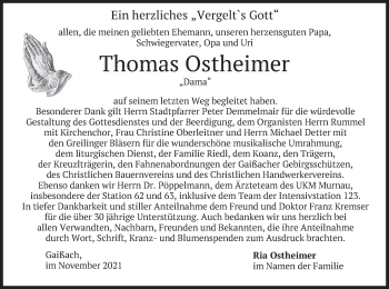 Traueranzeige von Thomas Ostheimer von merkurtz