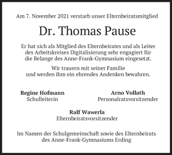 Traueranzeige von Thomas Pause von merkurtz