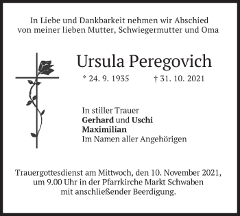 Traueranzeige von Ursula Peregovich von merkurtz