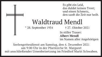 Traueranzeige von Waldtraud Mendl von merkurtz