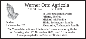 Traueranzeige von Werner Otto Agricola von merkurtz