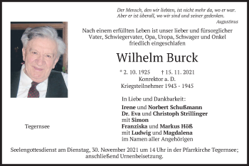 Traueranzeige von Wilhelm Burck von merkurtz