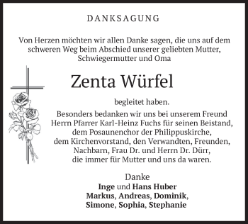 Traueranzeige von Zenta Würfel von merkurtz