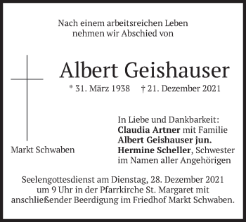 Traueranzeige von Albert Geishauser von merkurtz