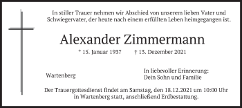 Traueranzeige von Alexander Zimmermann von merkurtz