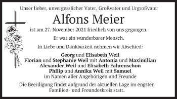 Traueranzeige von Alfons Meier von merkurtz