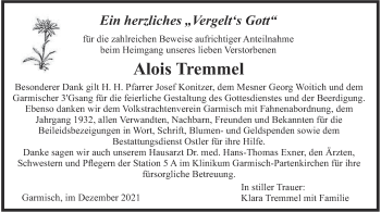 Traueranzeige von Alois Tremmel von merkurtz