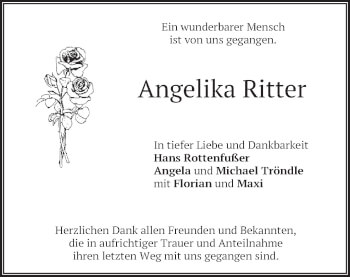 Traueranzeige von Angelika Ritter von merkurtz