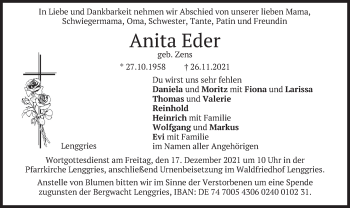 Traueranzeige von Anita Eder von merkurtz