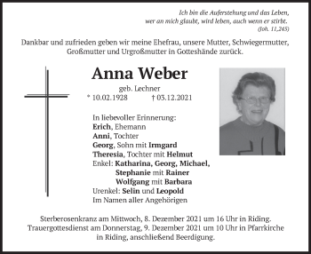 Traueranzeige von Anna Weber von merkurtz