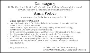 Traueranzeige von Anna Weber von merkurtz