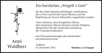 Traueranzeige von Anni Waldherr von merkurtz
