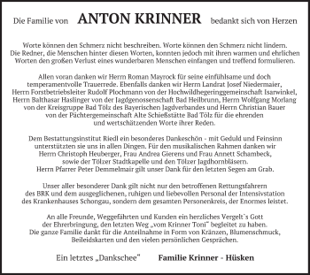 Traueranzeige von Anton Krinner von merkurtz