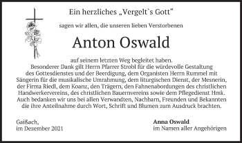 Traueranzeige von Anton Oswald von merkurtz