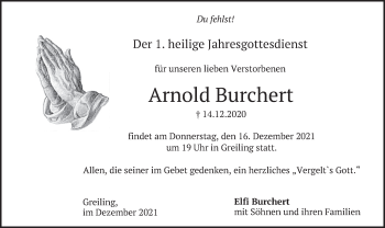 Traueranzeige von Arnold Burchert von merkurtz