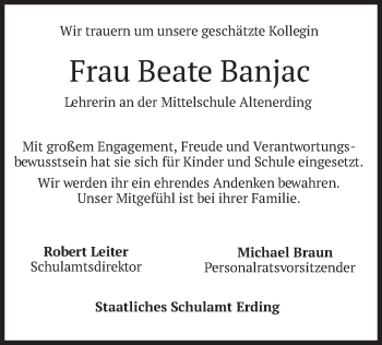 Traueranzeige von Beate Banjac von merkurtz