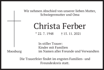 Traueranzeige von Christa Ferber von merkurtz