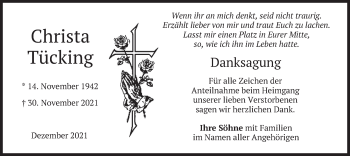 Traueranzeige von Christa Tücking von merkurtz