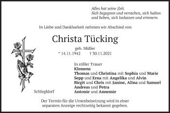 Traueranzeige von Christa Tücking von merkurtz